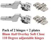 Pack of 2 - Blum Half Overlay Hinges. Soft Close, Screw On, 110°
