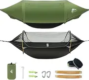 Rivenlo Camping Hammock Tent with Mosquito Net & RainFly, 3 in 1 Waterproof Lightweight Portable Sleeping Hammock Bug Backpacker Travel Outdoor Gear with Tree Strap Swing, for Hiking Patio Expedition