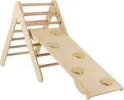 HONEY JOY Wooden Climbing Triangle Ladder for Kids, Children Montessori Triangle Climber with Adjustable Angle’s Ramp for Climb, Indoor Playroom Climber Ladder Play Gym for Boys Girls (Natural)