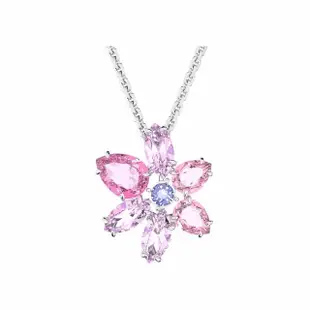 【SWAROVSKI 官方直營】SWAROVSKI 施華洛世奇 Gema 鏈墜 混合式切割 花朵 粉紅色 鍍白金色 交換禮物