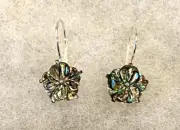 Sajen Black Shell Carved Flower Earrings Approx. 1 Inch Long - 1.9 Grams