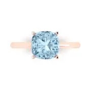 2.5Ct Cushion Cut Blue Gemstone Solid Gold Solitaire Engagement Promise Ring