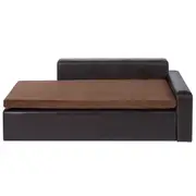 Large Leather Dog Sofa Bed with Solid Wood Frame - Brown, 110 lbs Capacity