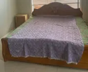 Queen Size Bedsheet / Draping Shawl, Purple with Silver embroidery, 140W*200L cm