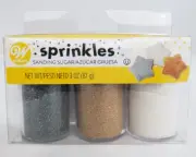 Wilton Sprinkles Sanding Sugar Metallic White Silver Gold Stars 3oz