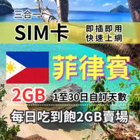 在飛比找蝦皮商城優惠-1-30自訂天數 菲律賓吃到飽上網 2GB 菲律賓旅遊上網卡