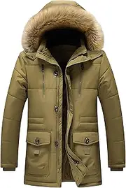 [JEShifangjiusu] Men's Padlock Coat Sew Thick Warm Leather Coat With Fur Hat For Outdoor Adventure Sports Clothing, Khaki colour, 7XL