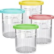 Ice Cream Containers Replacement Pints and Lids 24oz for Ninja Creami Compatible with NC500 NC501 Deluxe BPA-Free Dishwasher Safe Airtight Leaf-Proof 4 Pack Pink Green Blue Yellow
