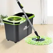Spin Mop and Bucket System Mop and Bucket with Wringer Set Mops for Floor Cleaning Household Supplies Tools with Extended Handle & 4 Microfiber Replacement Head for Household Hardwood Floor Green
