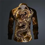 Men's Dragon Shirt Button Up Shirt Long Sleeve Abstract Daily Wear Going out Spring Turndown Print Button-Down Black Yellow Pink Red Royal Blue