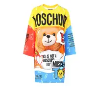 在飛比找環球Online優惠-【MOSCHINO】黃色拼藍紅熊熊圖案七分袖長版洋裝(S)