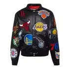 Men's Black Bomber NBA Teams Patchwork Genuine Cowhide Leather Varsity Jacket