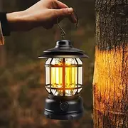 Kamanan Retro Camping Lantern, LED Lantern Outdoor Battery Camping Lamp Dimmable Rechargeable Type C IPX4 Lantern Battery Operated for Outdoor Hiking Fishing Small Family Garden