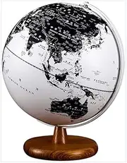 Classic Black and White Earth Globe with Wooden Base - 12.5" Rotating LED Globe for Kids and Home Decor