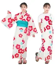 (Plum Stripe) Girls' Yukata Set One Piece 2way Size:9 ACT Made in Japan