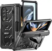 [XIMAND] for Samsung Galaxy Z Fold 4 Rugged Armor Protect Case,Bulit-in[Kickstand] [S Pen Holder] [Screen Protector] [Hinge Protection] Heavy Duty Shockproof & Military Full Body Protection (Black)