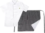 [CRILSTYLEO] 1 set Sleeve Chef Coat with Matching Apron Spatter Design Easy to Clean Sewing Unisex Kitchen Work Uniform for Restaurant and Barbecue Cooking