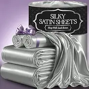 DECOLURE Satin Sheets Set Queen 4pcs - Luxurious & Genuine Silk Feel Satin Sheets Queen - All-Season Silky Soft Queen Size Satin Bed Sheets w/Deep Pocket - Wrinkle-Free Grey Satin Bed Set (Grey)