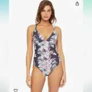 BCBGMAXAZRIA Women's Shirred V-Neck Crossback One Piece Swimsuit Sz 6 NWT