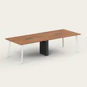Recess Meeting Table | Boardroom Table | Office Furniture | Conference Table, Walnut / White / 4 Plug