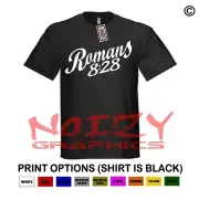 Romans 8:28 Christian Shirt Black T-Shirt Jesus Cross Faith Religious Scripture