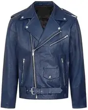 Leather Arts Studio Azure Rebel Biker Jacket For Men | Genuine Blue Leather, Multiple Zipper and Functional Pockets of Mens Jackets | Stylish for Riding and Casual Outings