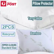 2PCS Standard Terry Cotton Bamboo Pillow Protector Case Slip - Zipper Open