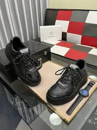 在飛比找Yahoo!奇摩拍賣優惠-代購#VERSACE男士黑色低幫系帶休閑鞋秋季新款牛皮鞋面 