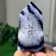 76G Natural black blossom stripe agate Obelisk Quartz Crystal Tower Healing