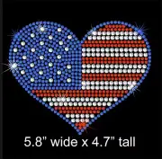 5.8" RED WHITE BLUE rhinestone iron-on transfer July 4 American flag