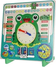 BESPORTBLE Educational Wooden Clock Frog Calendar Toy Boys and Girls Concept Classroom Teaching Montessori Toy