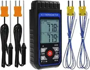 Thermocouple Thermometer HVAC Temperature Meter, Digital Temperature Thermometer with 4 K Type Thermocouple, Dual Channel Temperature Gauge with Alarm & ADJ Compensation (-328~2500℉ Measuring)