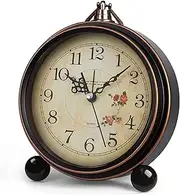 Konigswerk Vintage Retro Old Fashioned Decorative Quiet Non-Ticking Sweep Second Hand, Quartz Analog Large Numerals Desk Clock, Battery Operated, Loud Alarm (Roses)