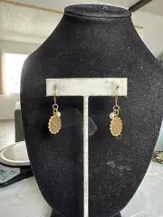 Vintage MAXIMALIST ART Gold TONE “S” initial Dangly Pearl Pierced Earrings
