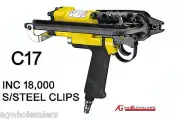 PNEUMATIC 17mm C17 HOG RING GUN C/W STAINLESS STEEL CLIPS- FENCE RINGER PLIERS C