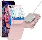 Designed for Samsung Galaxy Z Flip 6/5 Case Magnetic [Compatible with MagSafe] Hinge Protection with Screen Protector Hard PC Protective Cover for Women,Men – Pink