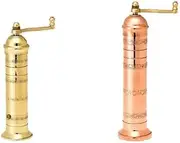 The European Authentic Greek 2-Piece Mixed Brass & Copper set: Copper Pepper Mill Grinder mill 9" / 9-inch & Brass Salt Mill 8" / 8-inch Elegant- Absolutely Exquisite Luxury Kitchen Gift Shaker