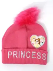 Girls Pink Princess Beanie Pompom Winter Hat NEW