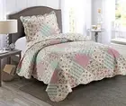 Pink and Green Rose Patchwork, 2-Piece Quilt Set Quilt Set Twin Pink Green