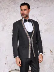 NWT 46R BLACK MENS SUIT, SLIM FIT, 2 SIDE VENT, FLAT FRONT PANTS,