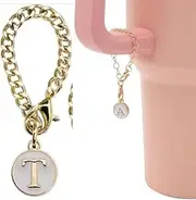[Generic] Charm Accessories for Stanley Cup, Name ID Letter Handle Charm For Stanley Tumbler, Initial Identification Charms Letter Charm Accessories for Stanley Tumbler(T,white round), white round, No Gemstone