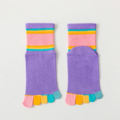 5 Pair 2-9 Years Kid Girls Boys Crew Toe Socks Stripe Five Finger Soft Cute Cosy
