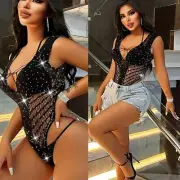 Provocative Black Fishnet Jumpsuit Hollow Out Pajamas for Women Tempting Fit