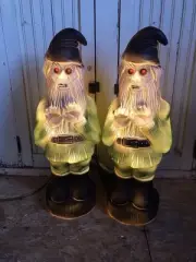 Blow Mold Halloween Zombie Gnome Red Eyes Lighted Union Products PAIR