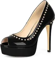 [AUMOTED] Peep Toe Pumps for Women Platform High Heels Stiletto Pumps Studded Heel Sexy Dance Shoes 4.7 Inch Heel