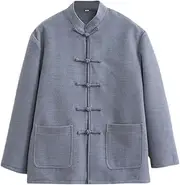 [NTWSHS] Chinese Clothing Tang Suit Men Winter Tai Chi Uniform Long Sleeve Chinese Traditional Clothes Tops,Hanfu Jacket Kung Fu Clothing Shirt Coat Martial Arts Suit(Gray,Medium)