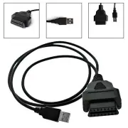 1pc 16-Pin OBD2 To USB Port Diagnostic Extension Adapter Cable Connector Black