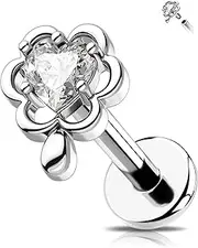 [OUFER] 16G Internal Thread Helix Earring Dangle Heart Tragus Stud Stainless Steel 316L Clear CZ Conch Cartilage Lobe Rook Labret Lip Piercing For Women 6 mm