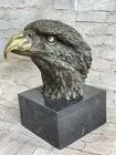 Art Deco Bald American Eagle Bust Bronze Sculpture on Marble Base Figurine Decor