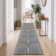 Tiffasea Long Hallway Runner Rug 2.6'x10' Washable Rugs Modern Reversible Black Kitchen Runner Cotton Hand-Woven Indoor Entryway Rug Carpet Runners for Bathroom Bedroom Laundry Room